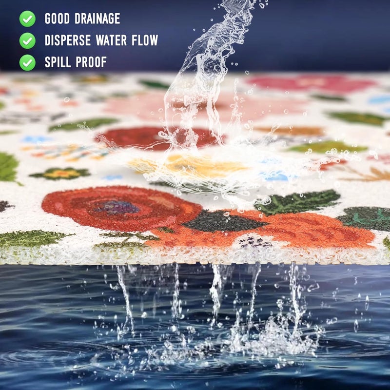 aquoechd Square Shower Mat, 24 x 24 Inch Non Slip Flower Shower Stall Mat, Quick-Dry PVC Loofah Bath Mat for Shower Tub Bathroom - Image 4